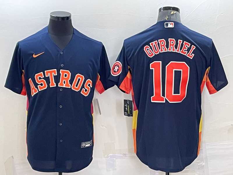 Men%27s Houston Astros #10 Yuli Gurriel Navy Blue With Patch Stitched MLB Cool Base Nike Jersey